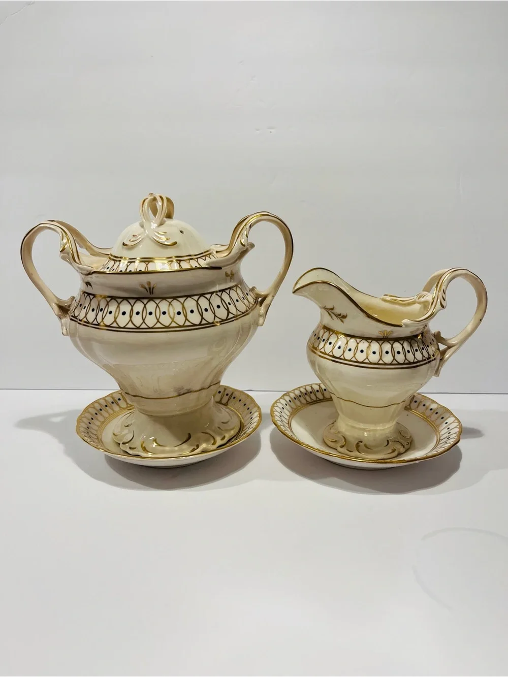 Antique Early 19th Century English Glazed Porcelain & Hand Gilded Tea Set